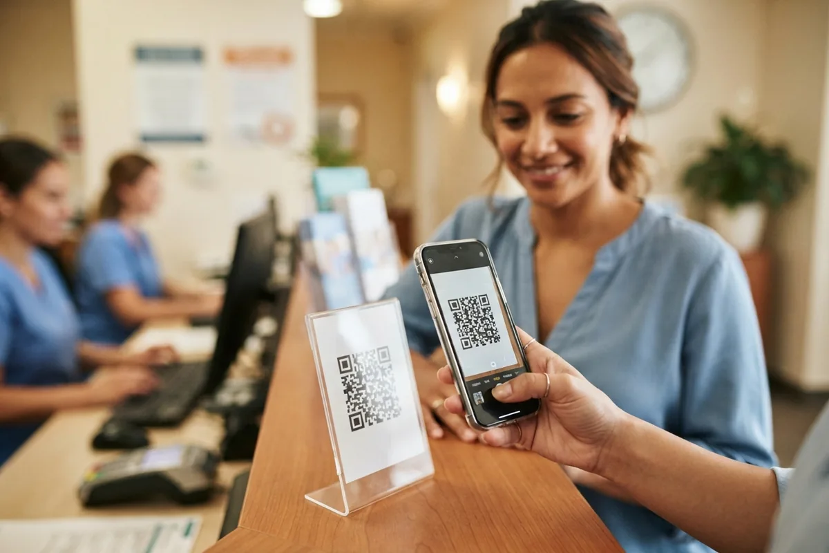Patient scanning a review QR code