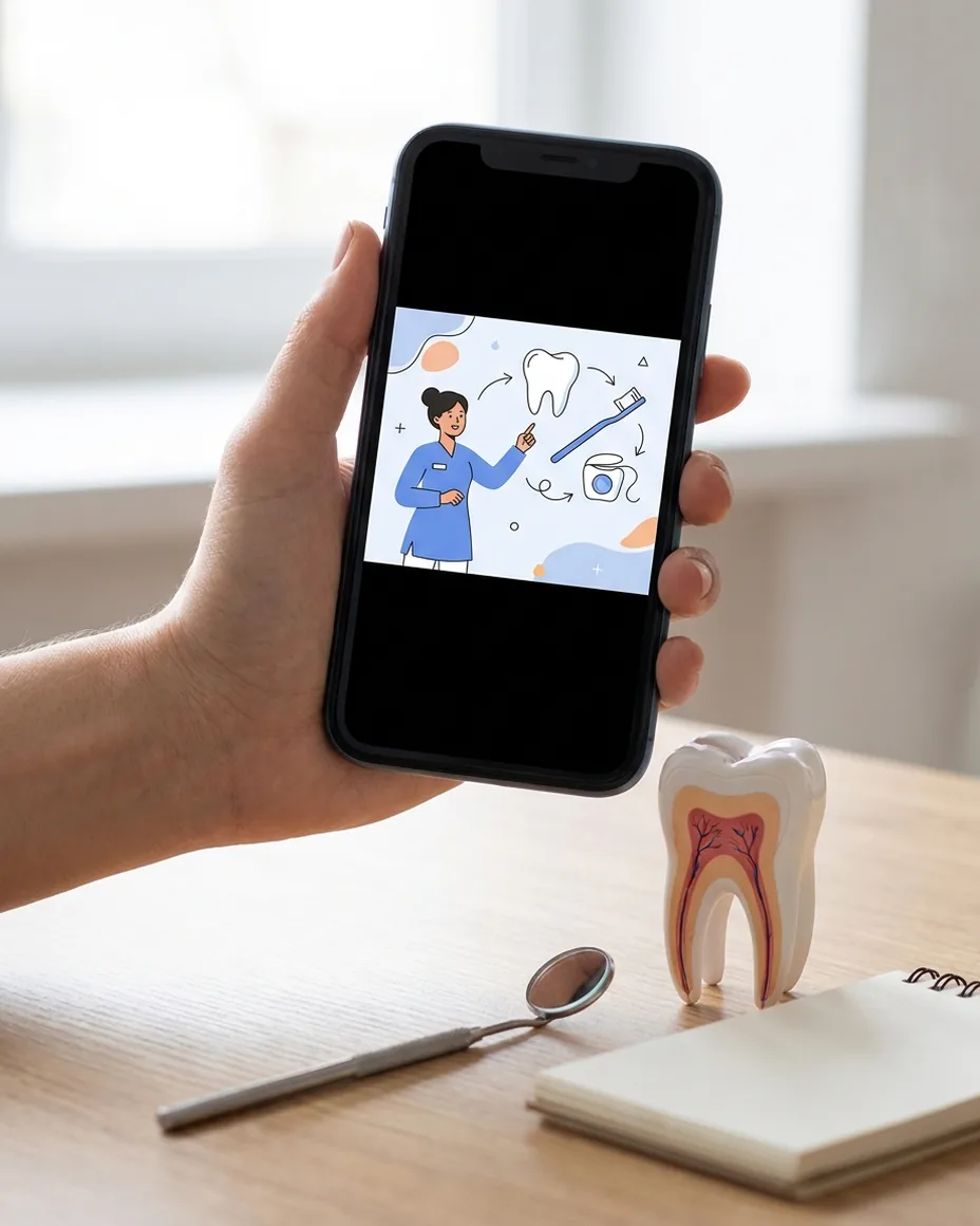 AI presenter explaining a dental treatment in a vertical video