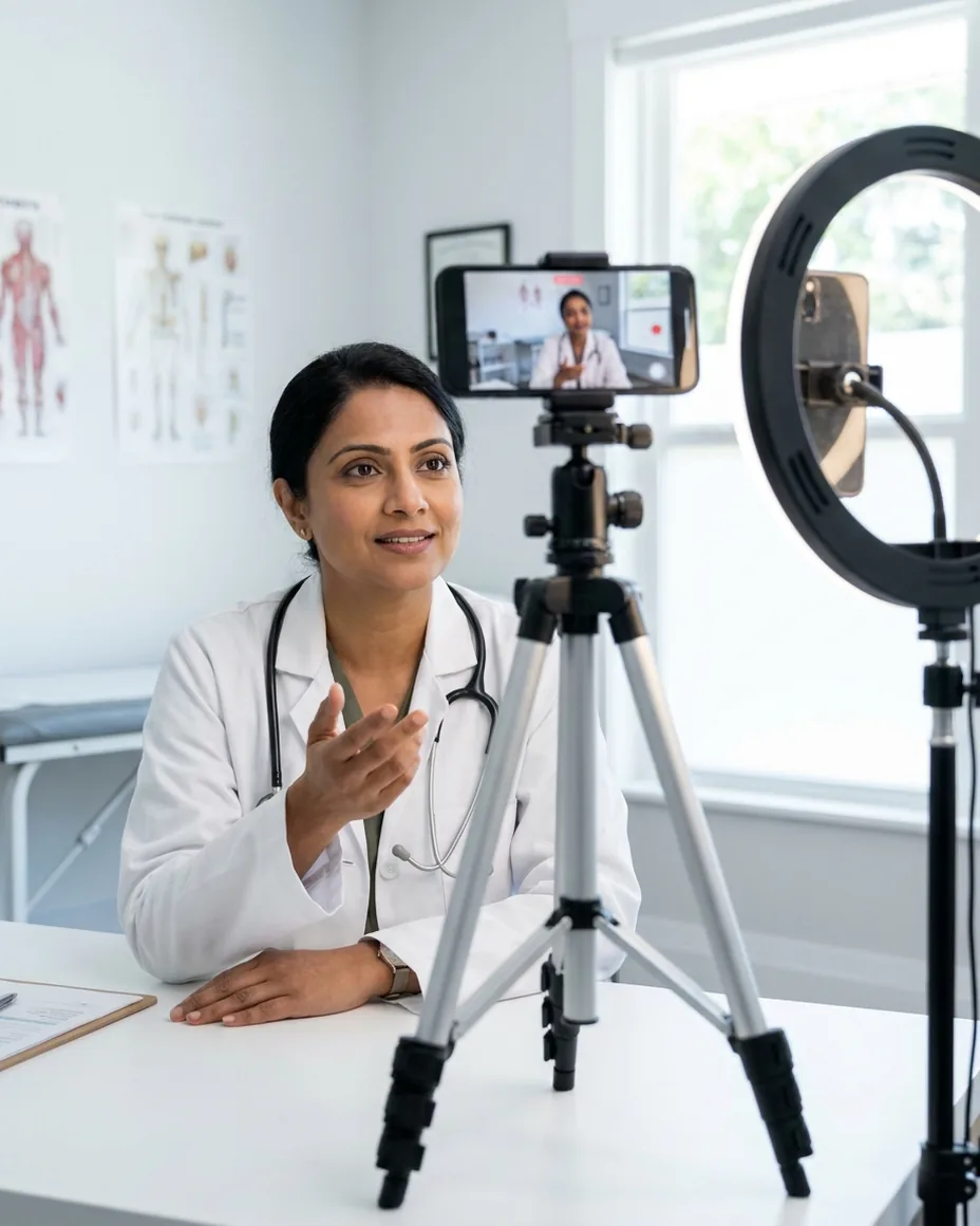 Doctor's Instagram profile with treatment explainer posts on a phone