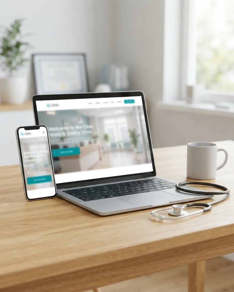 Clinic website shown on a phone and a laptop